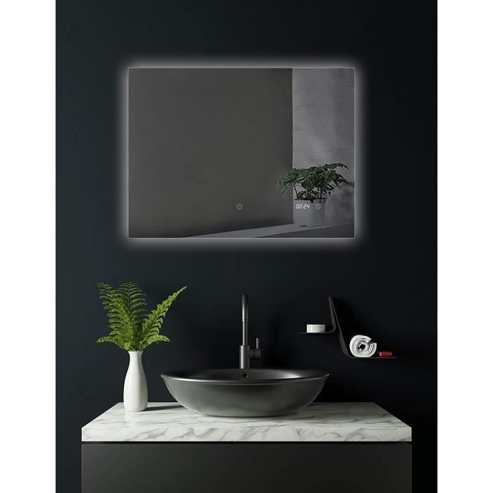 Miroir de salle de bain SOGOO LED L80xH60cm avec interrupteur
