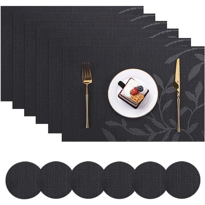 Lot De 6 Sets De Table Lavables Gris Foncé – Antidérapants, Résistants à La Chaleur Jusqu'à 100°C, Faciles à Nettoyer En PVC/Polyester