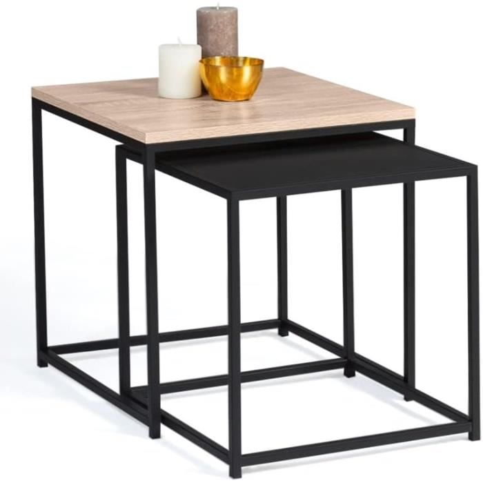 Lot De 2 Tables Basses Gigognes Industrielles - Métal Noir Mat 60x60cm Et 70x70cm - IDMarket Davis