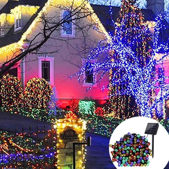 Lumières de Noël, 12 M, 100 LED, RVB, 8 modes, étanche IP45, batterie/panneau solaire, blanc chaud - Maison