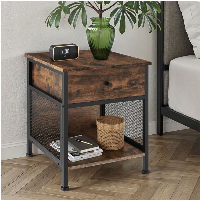 Table de chevet - TECTAKE - Chevet KILLARNEY au style industriel avec compartiment en bois et acier 45 x 46 x 555 cm - Bois foncé