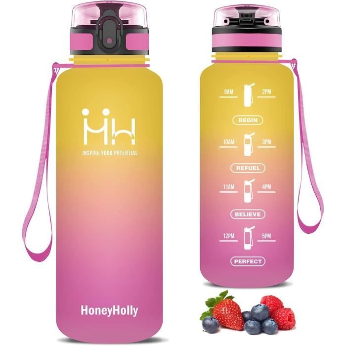 Gourde Isotherme Réutilisable HoneyHolly 500 Ml - Sans BPA, Acier Inoxydable, Maintient Froid 24h/chaud 12h, 2 Bouchons - 1