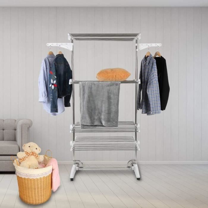 Étendoir à Linge ADOV 4 Niveaux Pliable Avec Roues - 170cm, Inoxydable