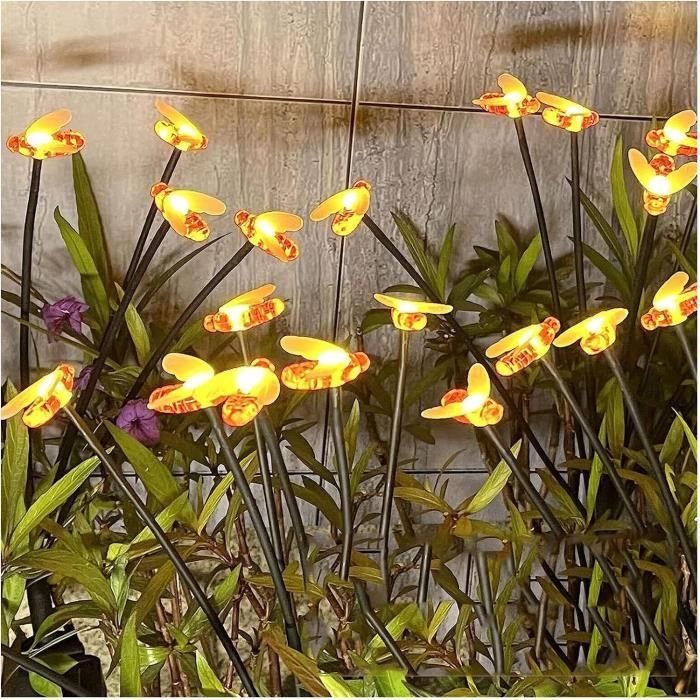 Guirlande Solaire Lucioles/abeilles - Lot De 4 Lampes - IP65 étanche - Lumière Blanche Chaude - Pour Jardin, Noël, Halloween