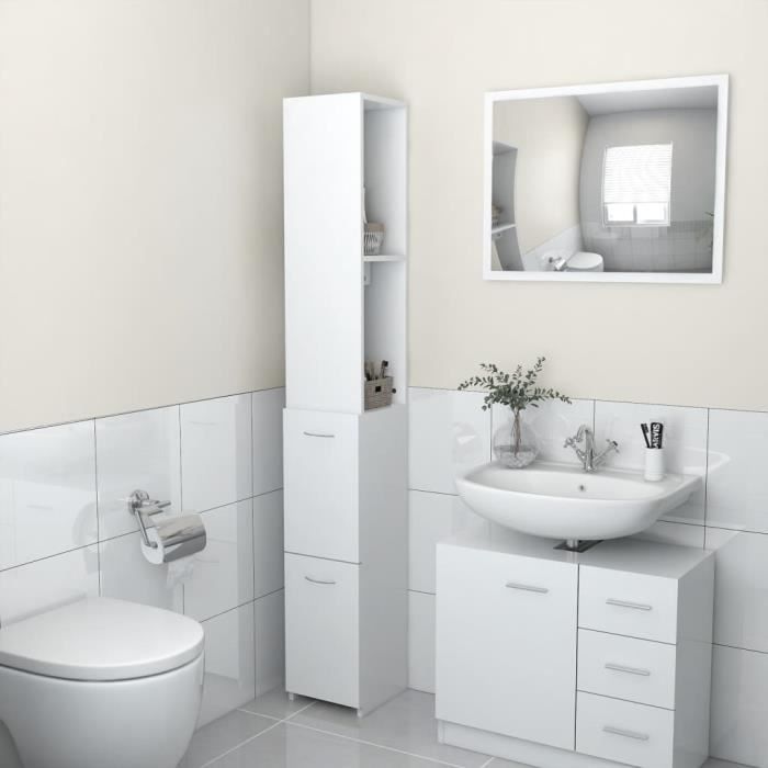 Meuble Mural Salle de Bain Armoire avec Miroir Rangement de Toilette avec  Porte et 6 Etagères 66 x 16,5 x 62 cm Blanc - Costway