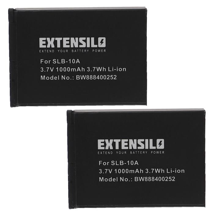 EXTENSILO 2x Batterie remplacement pour Samsung SLB-10A pour appareil photo, reflex numérique (1000mAh, 3,7V, Li-ion)