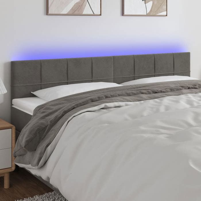 vidaXL Tête de Lit à LED Meuble de Chambre à Coucher Accessoire de Lit Double Tête de Cadre de Lit Intérieur Gris Foncé 3121667