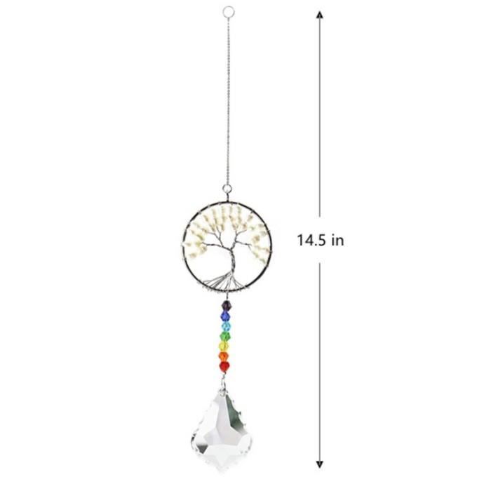 Attrape-Soleil Cobee En Cristal Arc-en-Ciel Forme Cœur - Arbre De Vie Avec Pierres Chakra - Décoration Fenêtre
