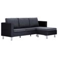 Canapé à 3 places Canapé de relaxation sofa- Scandinave Canapé d’angle  188 x 122 x 77 cm (L x l x H)avec coussins Noir Similicuir-1