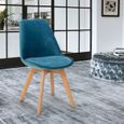 Chaise design scandinave en bois de velours avec coussin pour cuisine bar restaurant Dolphin Lux, Couleur: Bleu-1