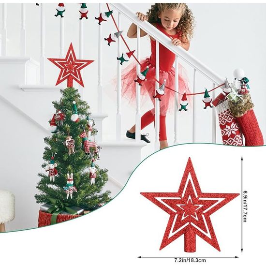 Étoile De Noël Rouge Pailletée 20 Cm - Topper Pour Sapin, PVC Résistant, Décoration Festive
