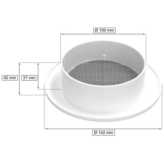 Grille d'aération ronde LGR 100w dim ext 130 mm / Diamètre nominal 100-125  /Métal blanc laqué - Banyo
