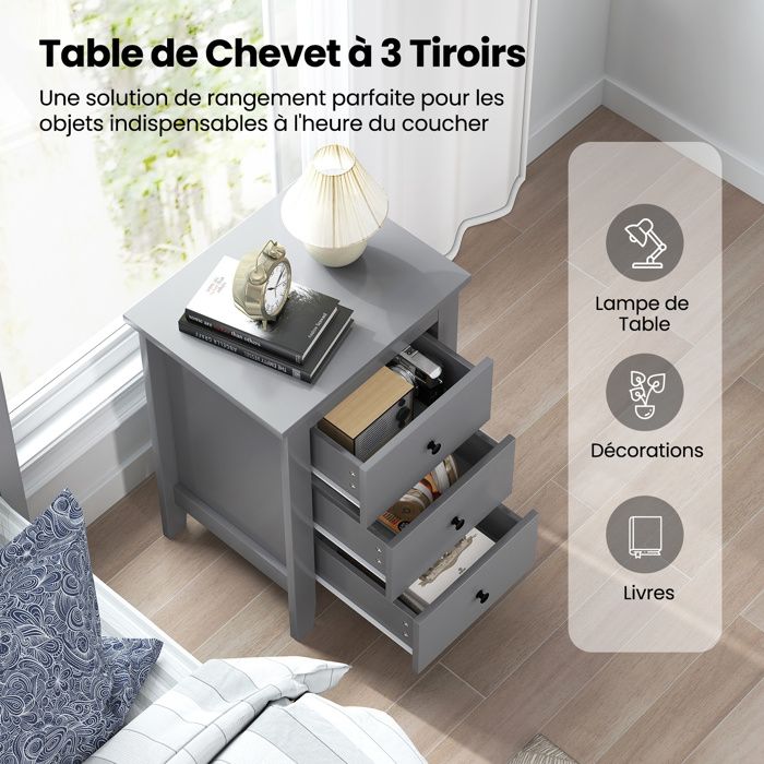 COSTWAY Table de Chevet avec 2 Tiroirs, Table de nuit Moderne, pour