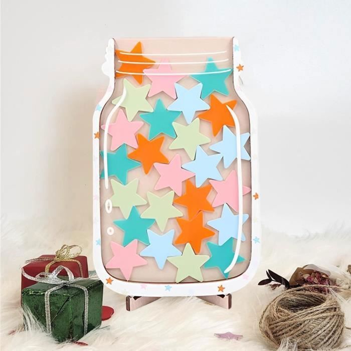 Bocal à Récompenses étoiles En Bois - Système De Motivation Enfant, Bon Comportement - Avec étoiles Colorées Et Support