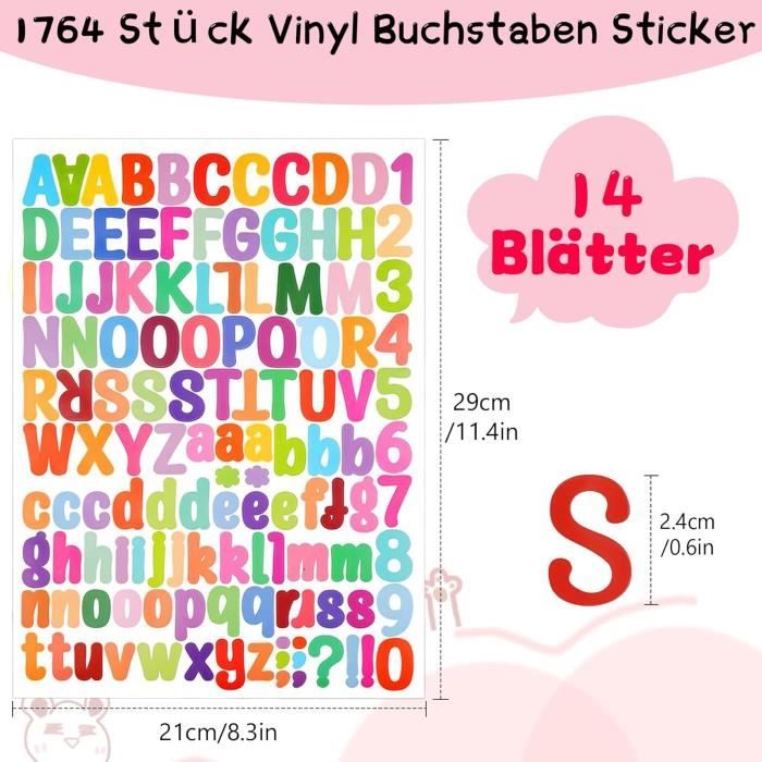 Stickers Lettres Autocollants - Vinyle - 1764 Pcs - Imperméable - 14 ...