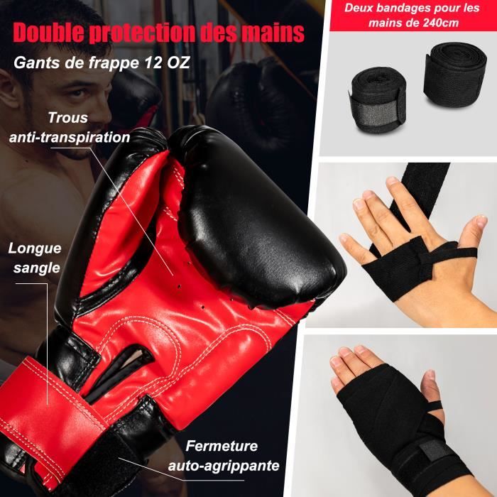 Ensemble de sac de frappe pour enfants 60 cm avec gants de boxe bandages  pour les mains sac de rangement entraînement au karaté kick boxing  taekwondo - Conforama