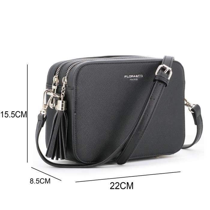 Sac Bandouliere Femme Rectangle Rigige Double Zip FLORA CO PARIS Noir NOIR Cdiscount Bagagerie Maroquinerie