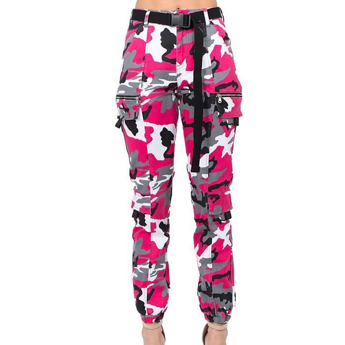 Pantalon de camouflage cargo taille haute pour femme avec