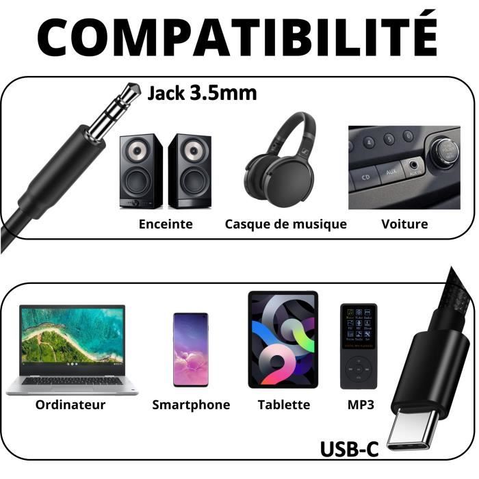 Cable Audio Voiture Casque Adaptateur Prise Jack Auxiliaire pour Samsung  S22/S21/S20/S10/S9/S8 Phonillico® - Cdiscount Informatique