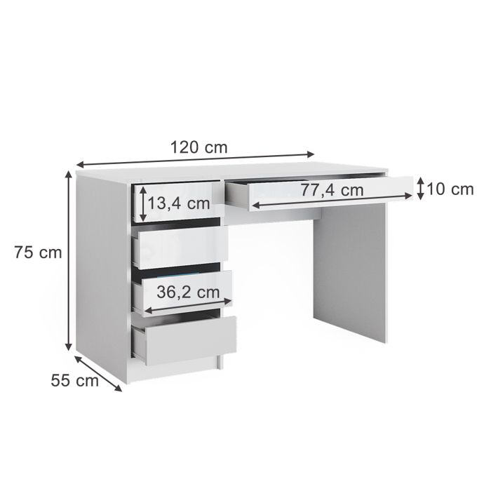 Vicco coiffeuse, blanc, 135cm avec banc