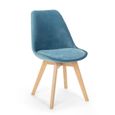 Chaise design scandinave en bois de velours avec coussin pour cuisine bar restaurant Dolphin Lux, Couleur: Bleu-2