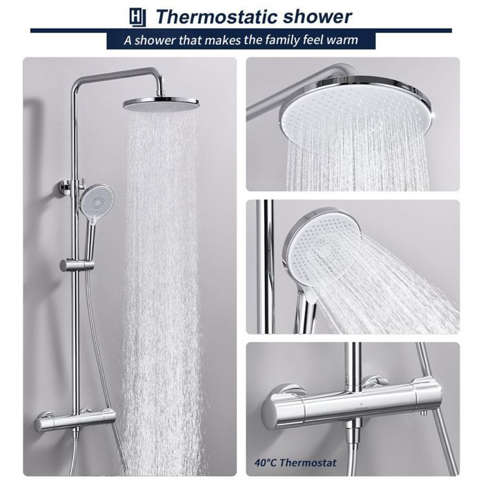 Grohe Precision Flow - Set de douche avec thermostat mural, avec barre 620  mm, chrome 34841000