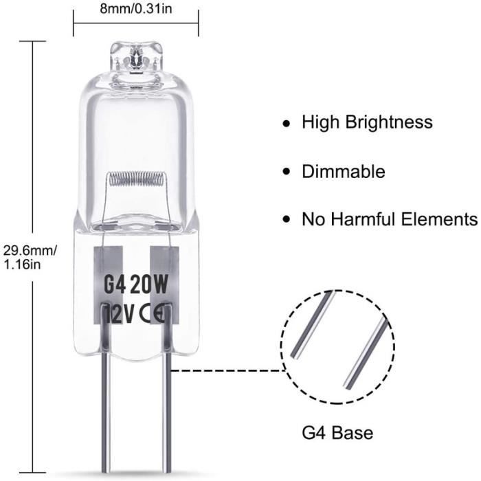 Ampoule Halogene Bi-Pin G-4 Claire 12v 20w 220lm Edm