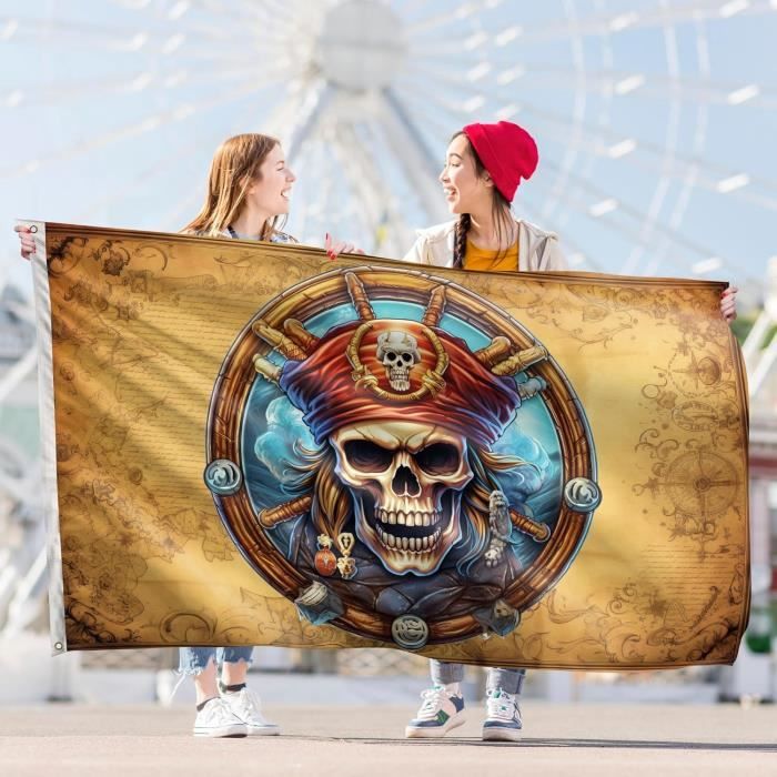 Guirlande Fanions Pirates 13.5m - Drapeaux Tête De Mort Noir Pour Fête Halloween