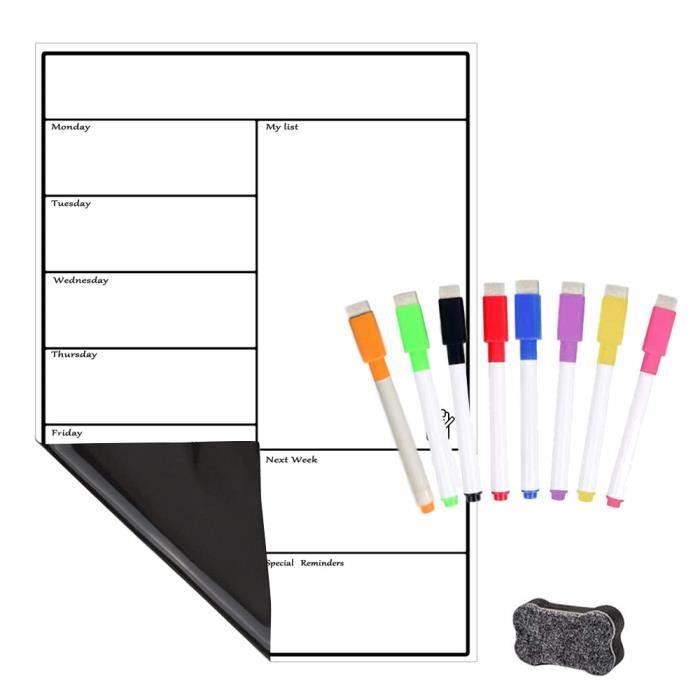 Calendrier Magnétique Hebdomadaire Pour Frigo SmartPanda - Organisation Repas, Courses, En Espagnol, Avec Marqueurs - 12