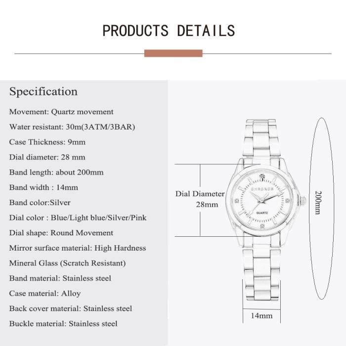 Montres CHRONOS Montre quartz pour femmes luxe acier inoxydable