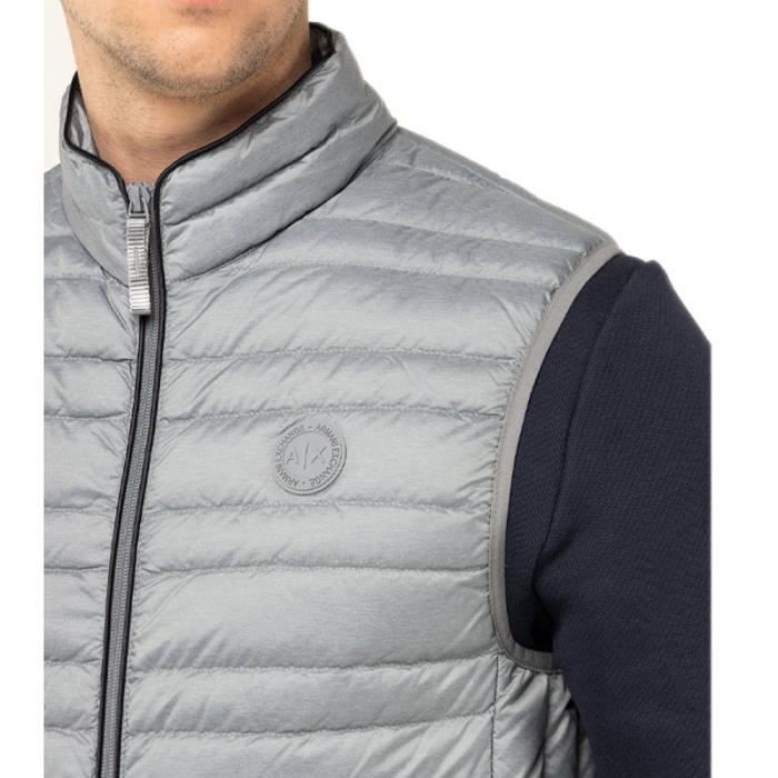 EA7 Doudoune Sans Manches Col Montant Homme - Gilet Matelassé Noir Logo Imprimé