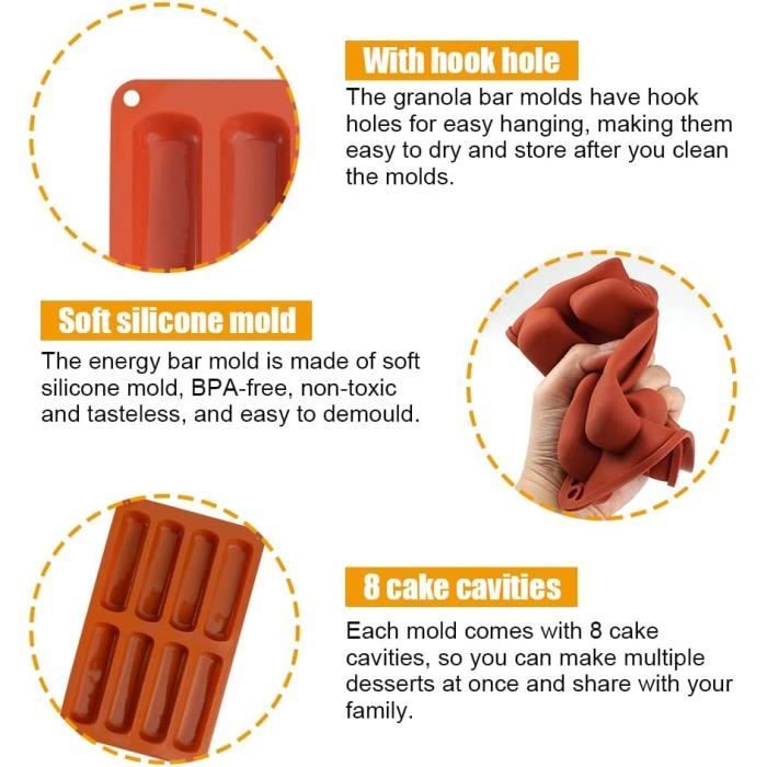 Moules à Barres De Céréales En Silicone - Lot De 2, Sans BPA | Pour Snacks Maison, Rectangulaire