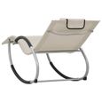 Chaise longue Transat DE jardin Fauteuil Relax Bains de soleil pour Jardin Balcon Camping terrasse avec oreiller Crème Textilène-3