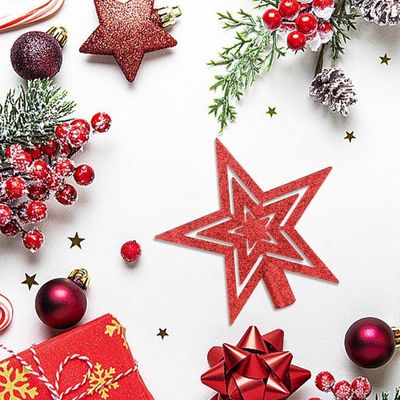 Étoile De Sapin De Noël Rouge - Topper Brillant Pour Décorer L'arbre - 23 X 20 Cm - Pour Intérieur Et Extérieur