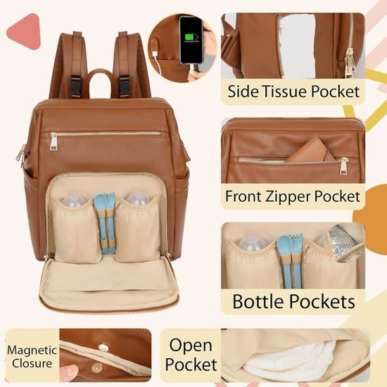 Sac à Langer MISS FONG Multifonction - Cuir Imperméable, Grande Capacité