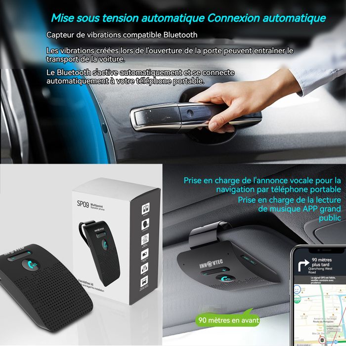 Kit Mains Libres Voiture Bluetooth 5.0 - Haut-Parleur Clip Pare-Soleil Avec Micro, Musique TF, Siri & Google