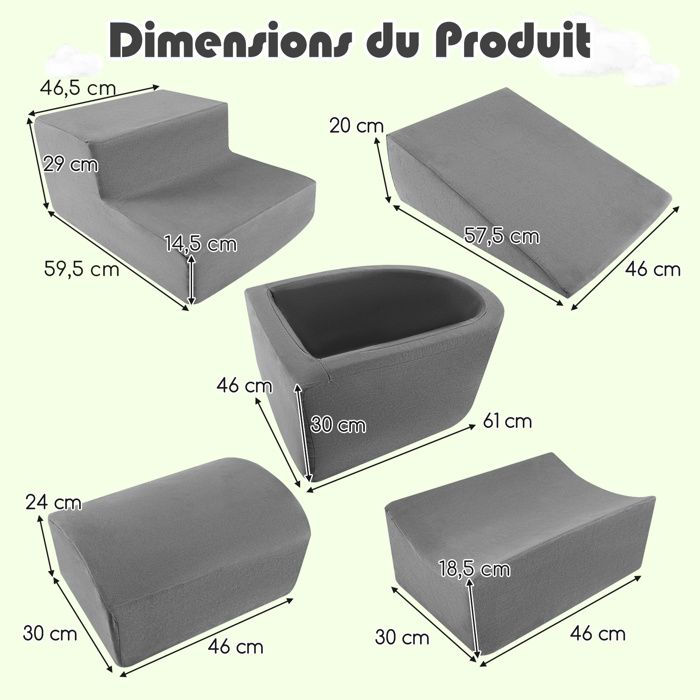 DREAMADE Parcours de motricité Bébé 5PCS avec Housse Lavable, Blocs de Construction avec Piscine à Balles, Module Motricité pour Enfant 3+ Ans (Violet