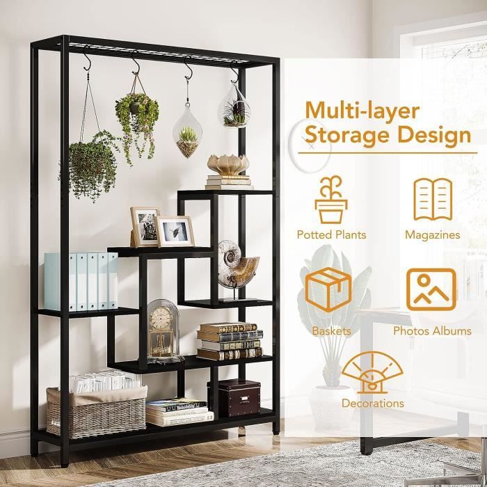 Support Pour Plantes 7 Niveaux Tribesigns 180cm - Étagère Métal Avec Crochets, Pour Intérieur, Balcon (Marron)