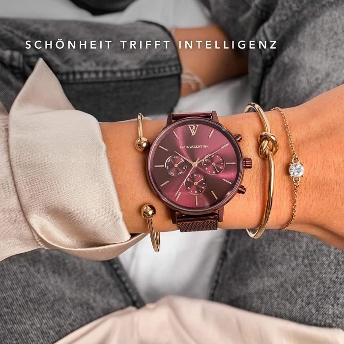 PAUL VALENTINE Multifunctional Montre Femme en Acier Inoxydable