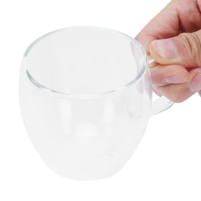 TIP Tasse en verre avec poignée Transparent Double paroi café lait thé  boisson tasse résistant à la chaleur (150 ml)