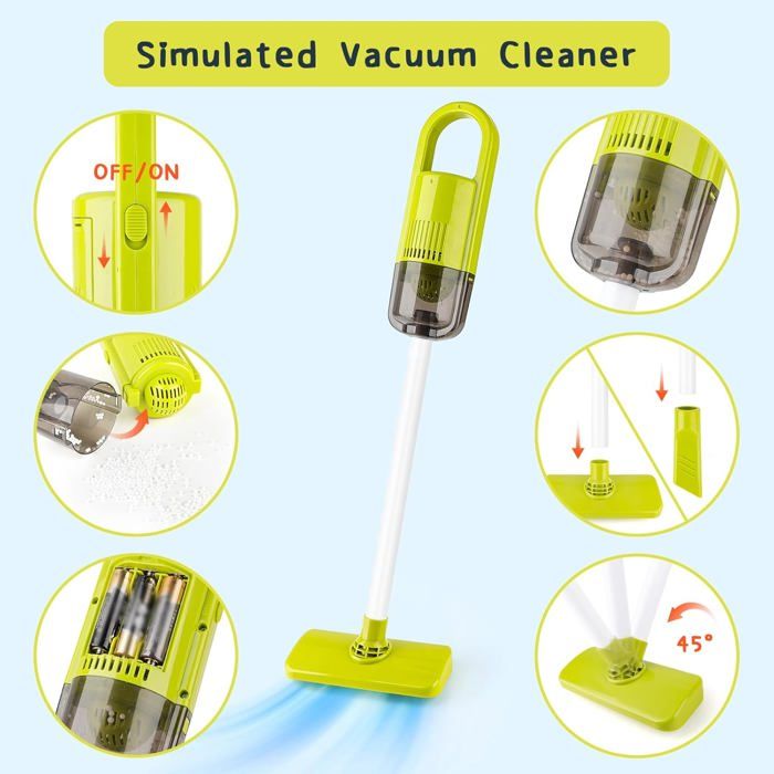 Aspirateur Jouet Enfant – Set Nettoyage éducatif Avec 3 Accessoires – Imitation Réaliste – Dès 3 Ans – Piles Incluses