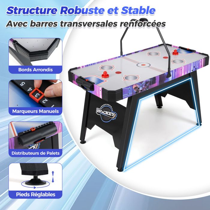 Table De Jeu De Hockey Sur Coussin D'Air HOMASIS Avec Éclairage LED, Scoreur, Moteur 12V - Idéal Famille