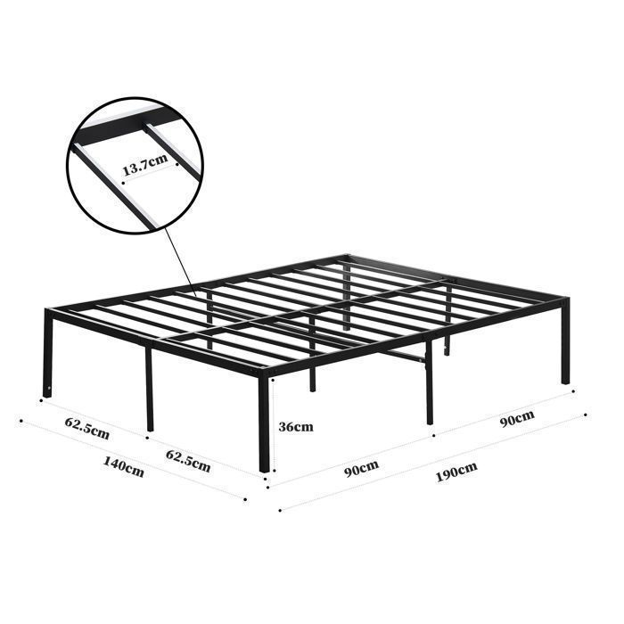 Cadre De Lit Métal Simple 90x190 Cm - Pour Adultes Et Petits Espaces, Couleur Noire, Assemblage Facile, Marque Yaheetech