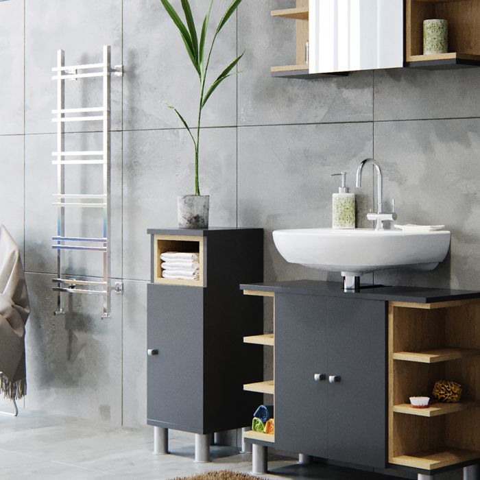 Ensemble Meuble Salle De Bain Vicco Aquis - Lavabo, Miroir, Meuble - Anthracite