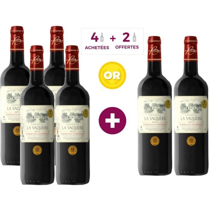 4 ACHETEES = 2 OFFERTES - Château la Vaquère 2011 Bordeaux Supérieur - Vin Rouge du Bordelais