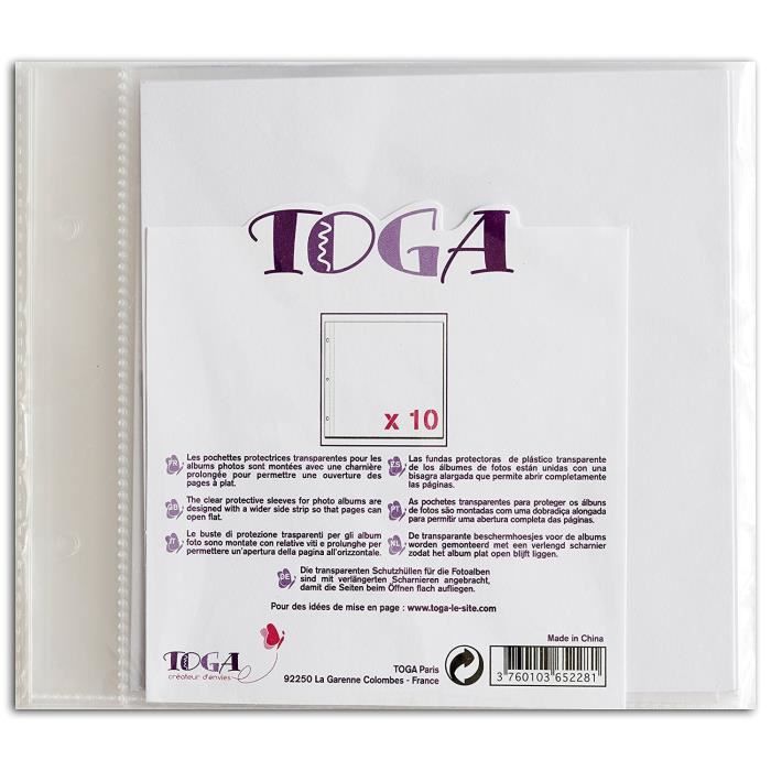 TOGA Lot de de 10 pochettes transparents pour album 20x20 cm