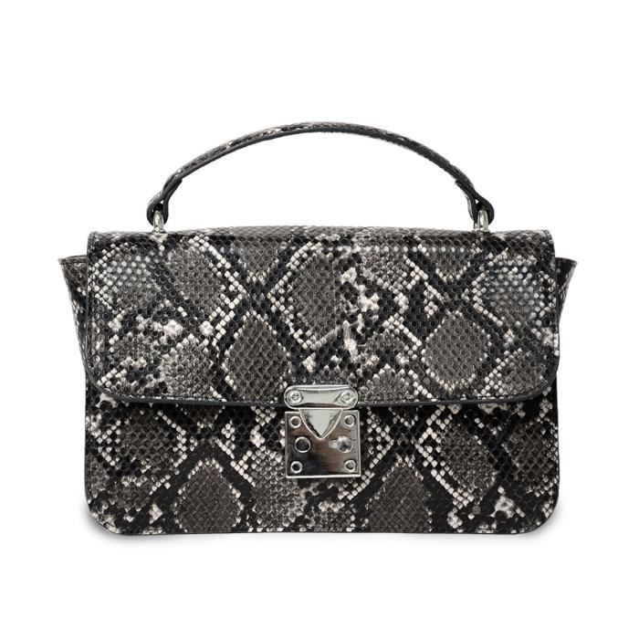KINSTON Sac à main Lana - Sangle amovible - Façon Serpent - Gris