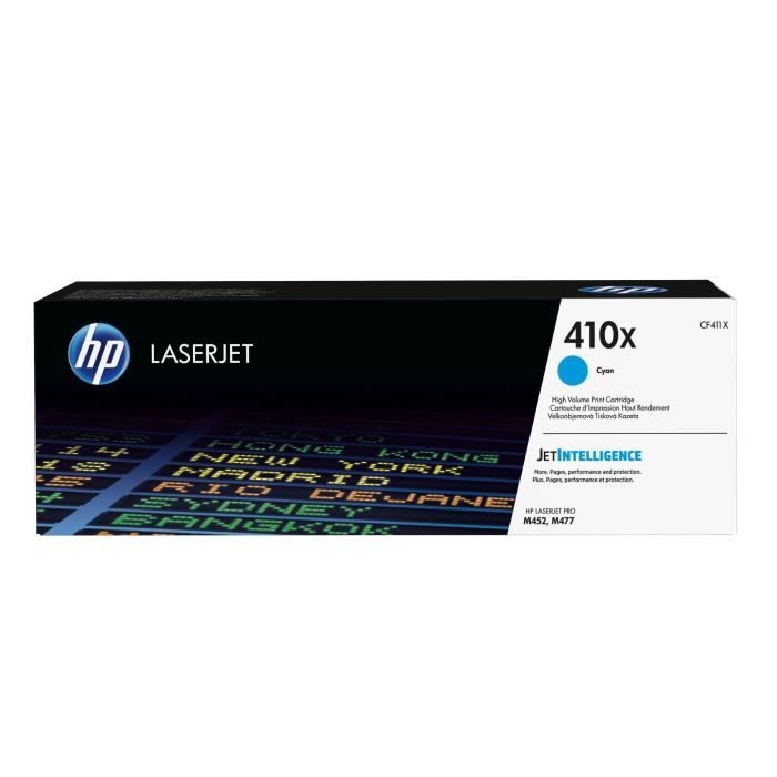 HP 410X Toner Cyan grande capacité Authentique (CF411X) pour imprimantes HP Color LaserJet Pro M452, M477