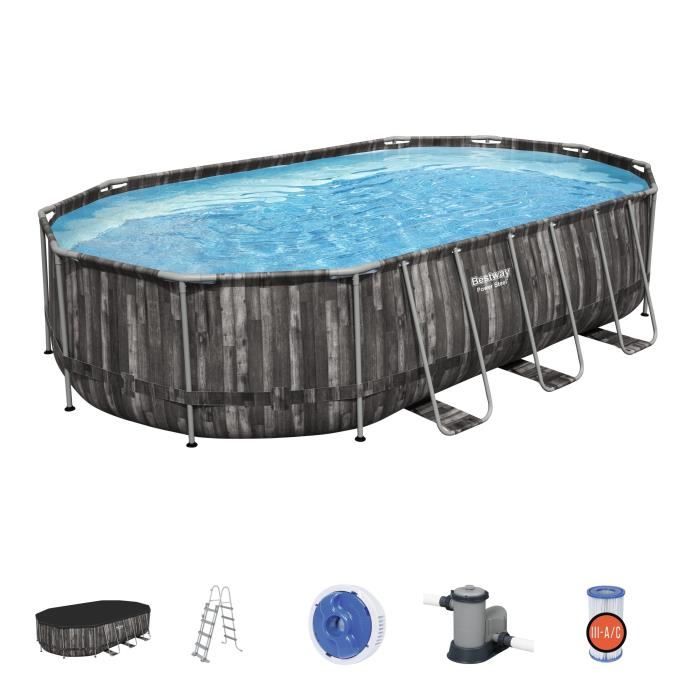 Kit Piscine hors sol tubulaire BESTWAY - Power Steel™ - 610 x 366 x 122 cm - Ovale (Avec épurateur, 