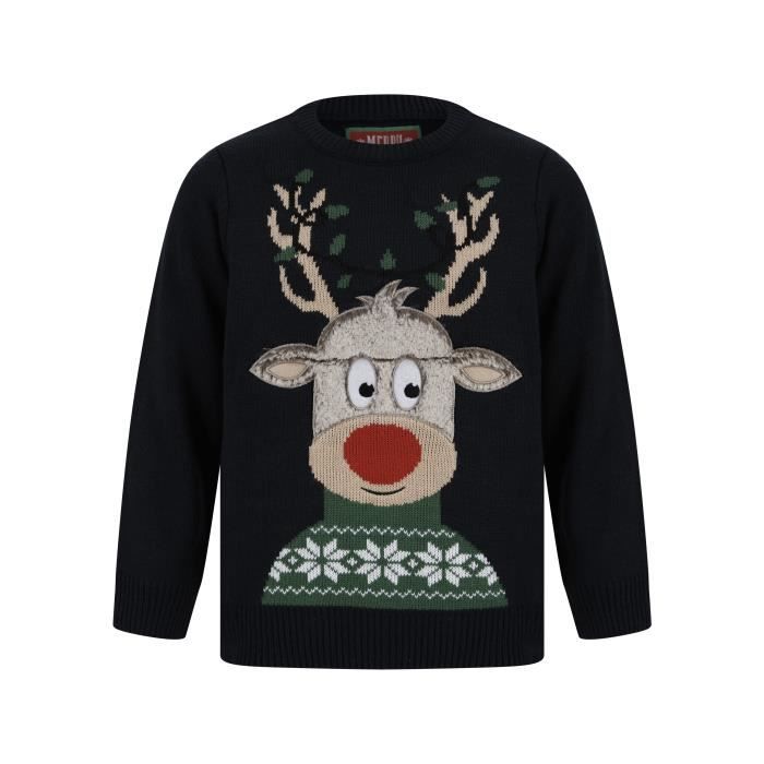 MERRY CHRISTMAS Pull de Noel Tete de Rennes avec Lumieres Bleu Marine Enfant Cdiscount Pret a Porter